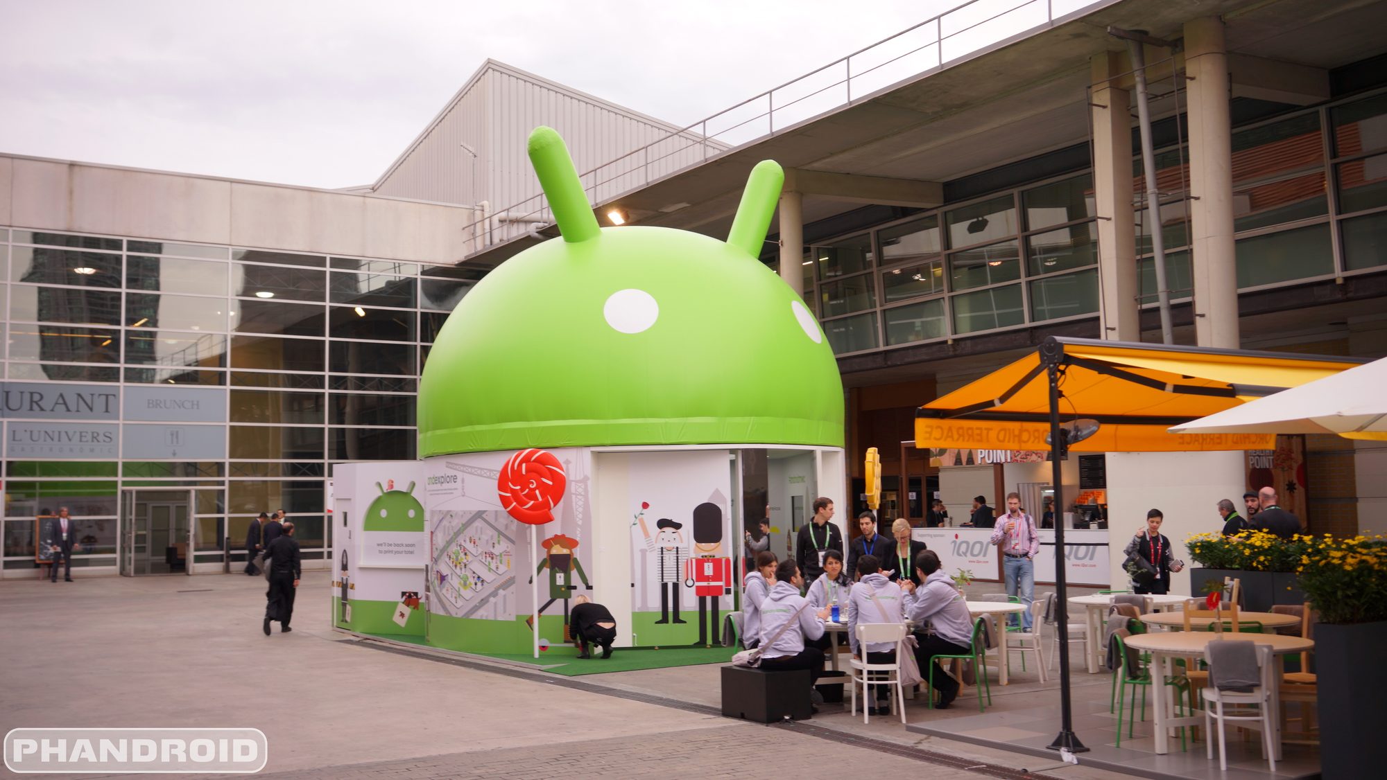 The giant Android-shaped dome in Google's outdoor area at Mobile World Congress